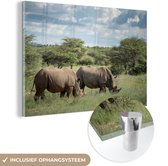 MuchoWow® Glasschilderij 60x40 cm - Schilderij acrylglas - Neushoorn - Gras - Afrika - Foto op glas - Schilderijen