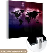 MuchoWow® Glasschilderij 50x50 cm - Schilderij acrylglas - Wereldkaart - Waterverf - Roze - Foto op glas - Schilderijen