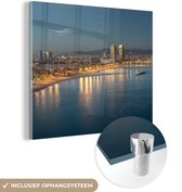 MuchoWow® Glasschilderij 90x90 cm - Schilderij acrylglas - Barcelona - Strand - Spanje - Foto op glas - Schilderijen