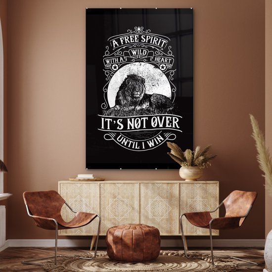 Peintures en plexiglas - Lion - Rétro - Zwart - Wit - Sort - 120x180 cm