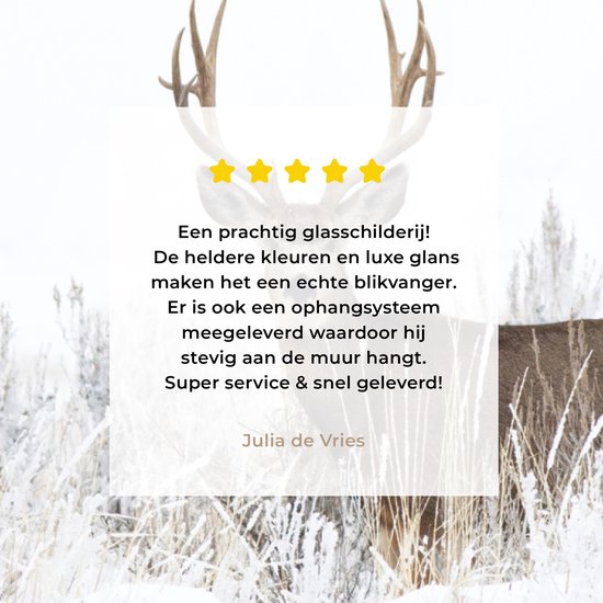 MuchoWow® Peinture sur Verre - Cerf - Hiver - Neige - Animaux - Saisons - Wit - 90x60 cm - Peintures sur Verre Peintures - Photo sur Glas