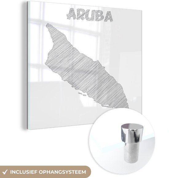 Zwart-wit tekening van een schets van Aruba plexiglas - Foto print op Glas (Plexiglas wanddecoratie)