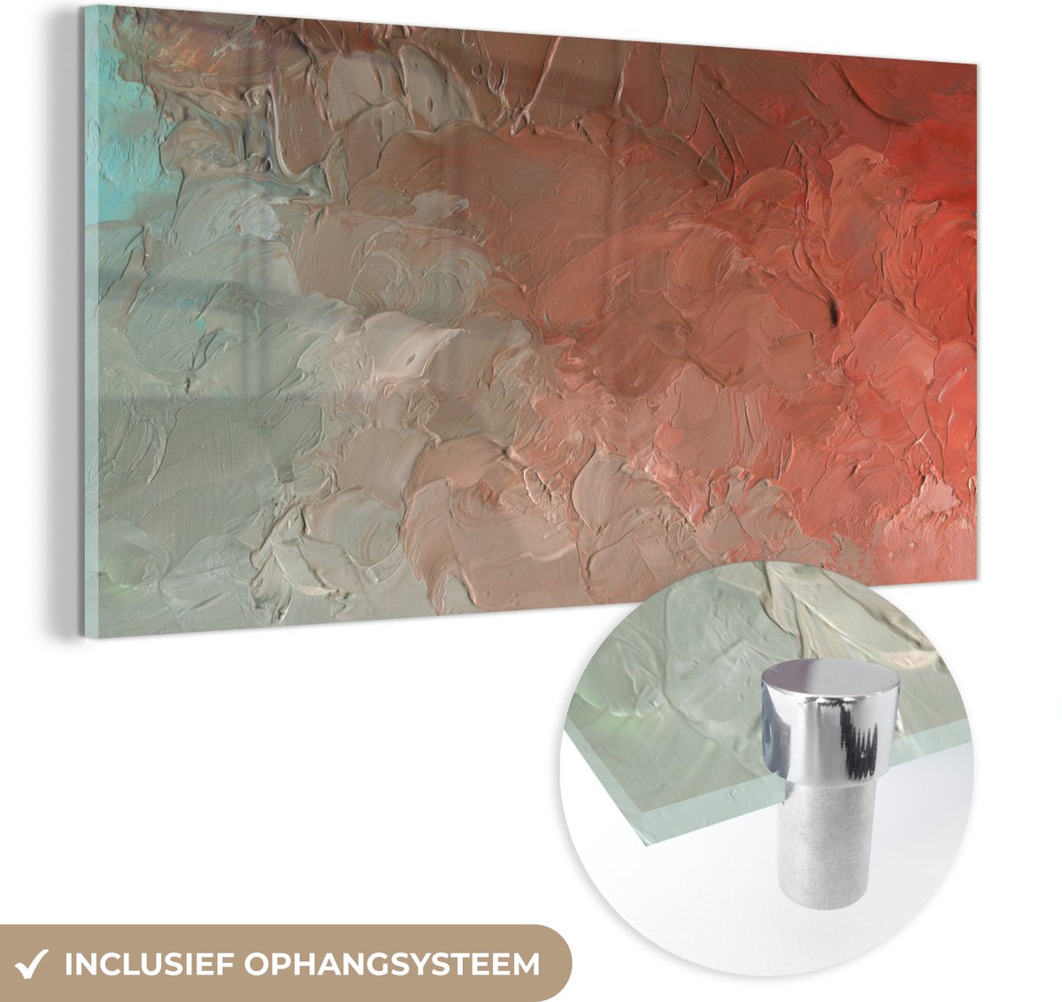 ® Glasschilderij 120x60 cm - Schilderij acrylglas - Olieverf van rood naar blauw - Foto op glas - Muurdecoratie woonkamer - Wanddecoratie slaapkamer - Schilderijen