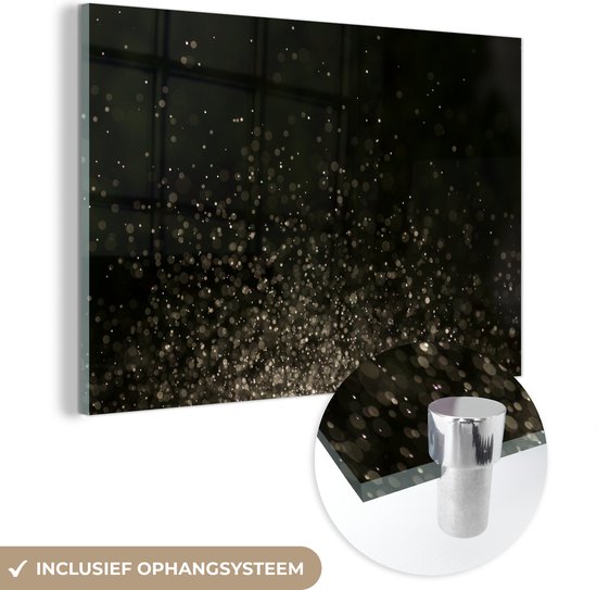 MuchoWow® Glasschilderij 150x100 cm - Schilderij acrylglas - Glitter - Abstract - Zwart - Foto op glas - Schilderijen