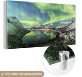 MuchoWow® Glasschilderij 120x60 cm - Schilderij acrylglas - Noorderlicht - Fjord - Noorwegen - Foto op glas - Schilderijen