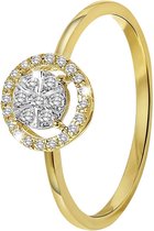 Lucardi - Dames Ring entourage 27 diamanten 0,13ct - Ring - Cadeau - 14 Karaat Goud - Geelgoud