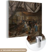MuchoWow® Glasschilderij 90x90 cm - Schilderij acrylglas - Het leven van de mens - Jan Steen - Foto op glas - Schilderijen