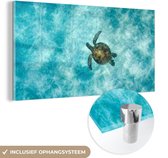 MuchoWow® Glasschilderij 40x20 cm - Schilderij acrylglas - Schildpad in de zee - Foto op glas - Schilderijen