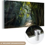 MuchoWow® Glasschilderij 120x60 cm - Schilderij acrylglas - Rijen bamboe in Azie - Foto op glas - Schilderijen
