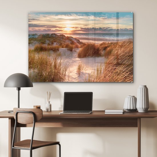 Peinture sur verre - Feuille acrylique - Plage - Mer - Dune - Photo sur verre - Peinture sur verre - Décoration murale - 120x80 cm - Verre acrylique - Peintures de salon