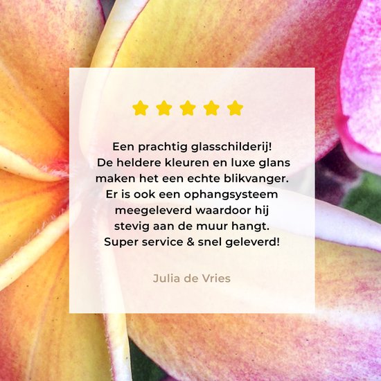 ® Glasschilderij 50x50 cm - Schilderij acrylglas - Kleurrijke Plumeria bloemen in Singapore - Foto op glas - Muurdecoratie woonkamer - Wanddecoratie slaapkamer - Schilderijen