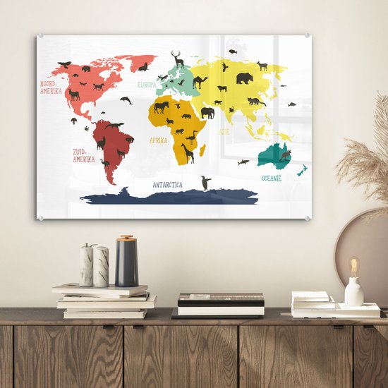 Wereldkaart pour les enfants Plexiglas Animaux Bêtes 60x40 cm