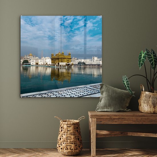 MuchoWow® Peinture sur verre 90x90 cm - Peinture sur verre - Temple d'or entouré d'eau à Amritsar - Photo sur verre acrylique - Peintures