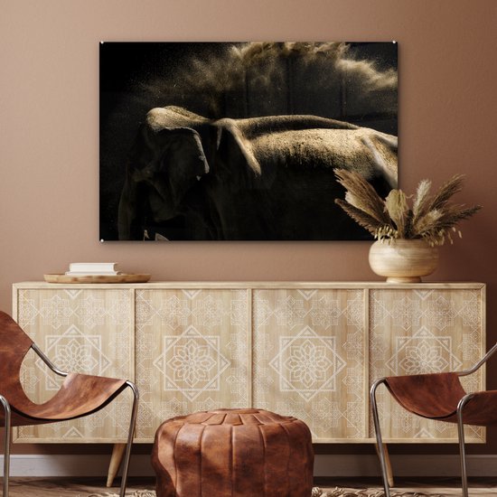 MuchoWow® Peinture sur verre 90x60 cm - Peinture sur verre acrylique - Éléphant - Boue - Animaux - Zwart - Photo sur verre - Peintures