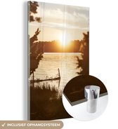 MuchoWow® Glasschilderij 100x150 cm - Schilderij acrylglas - Meer bij zonsondergang - Foto op glas - Schilderijen