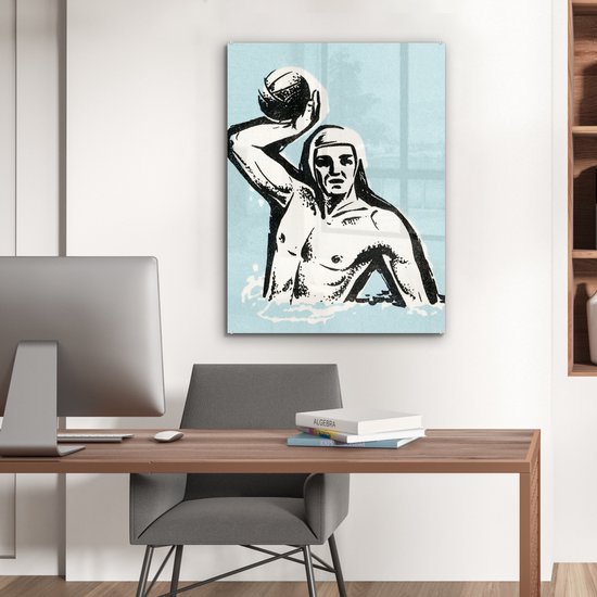 MuchoWow® Peinture sur verre 60x80 cm - Peinture sur verre acrylique - Une illustration d'un joueur de water-polo - Photo sur verre - Peintures