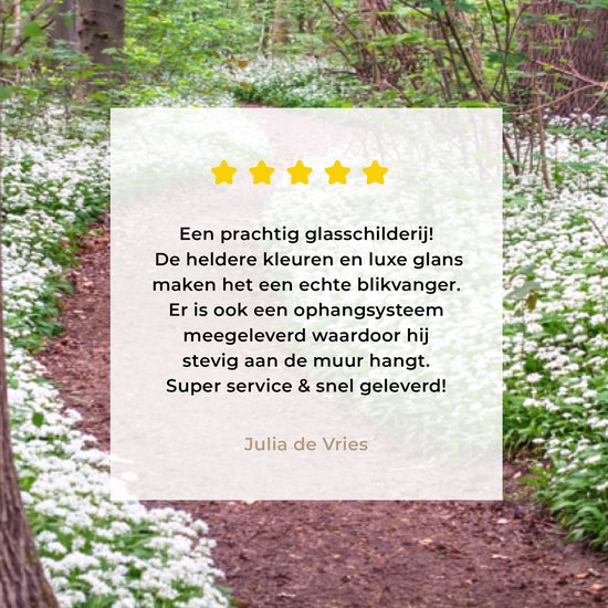 MuchoWow® Glasschilderij 160x80 cm - Schilderij acrylglas - Bos - Pad - Bloemen - Wit - Foto op glas - Schilderijen