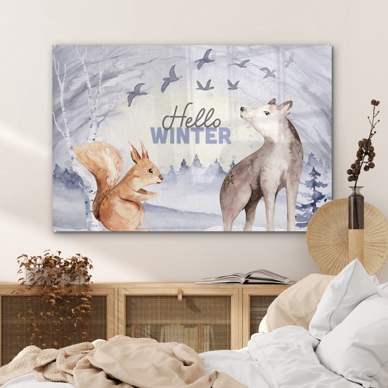 MuchoWow® Peinture sur Verre - Neige - Hiver - Animaux - 120x80 cm - Peintures sur Verre Acrylique - Photo sur Glas