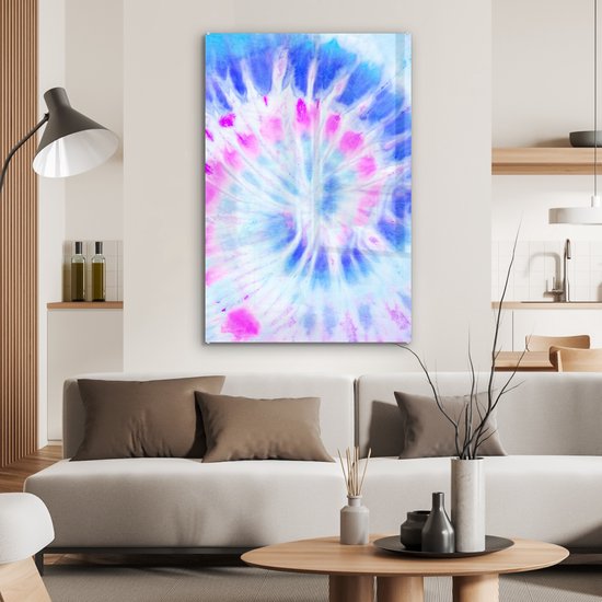 MuchoWow® Glasschilderij 60x90 cm - Schilderij acrylglas - Zomer - Tie dye - Wit - Foto op glas - Schilderijen