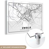 MuchoWow® Glasschilderij 90x60 cm - Schilderij acrylglas - Kaart - Zwolle - Zwart - Wit - Foto op glas - Schilderijen