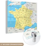 MuchoWow® Glasschilderij 50x50 cm - Schilderij acrylglas - Kaart van Frankrijk - Foto op glas - Schilderijen