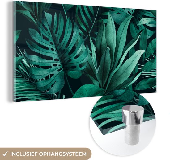 MuchoWow® Glasschilderij 120x60 cm - Schilderij acrylglas - Jungle - Planten - Blad - Jongetje - Meiden - Kind - Foto op glas - Schilderijen