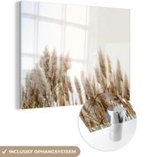 MuchoWow® Glasschilderij 40x30 cm - Schilderij acrylglas - Graan - Lucht - Pastel - Foto op glas - Schilderijen