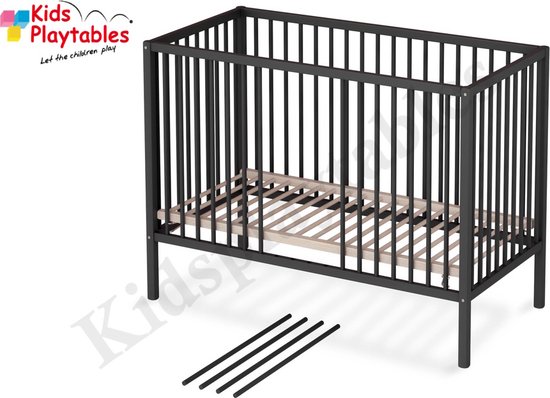 SÄMANN® Lit bébé Lit enfant Sleepy Zwart 60x120 à barreaux amovibles, Côté  lit, Lit