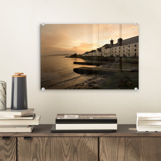 MuchoWow® Peinture sur verre 30x20 cm - Peinture sur verre acrylique - Coucher de soleil à la distillerie - Photo sur verre - Peintures