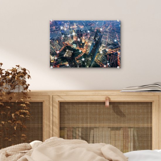 MuchoWow® Peinture sur verre 30x20 cm - Peinture sur verre acrylique - Réseau urbain - Photo sur verre - Peintures