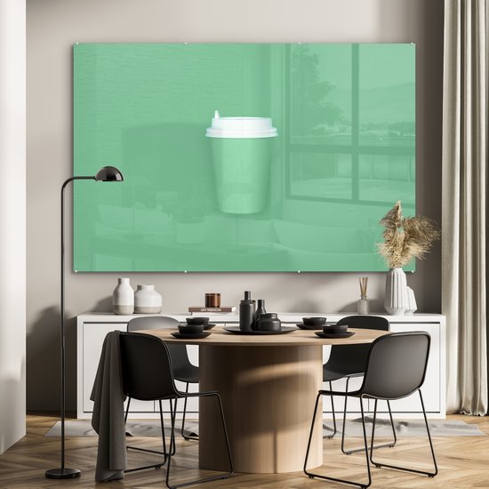 MuchoWow® Peinture sur Verre - Tasse à Café Vert Menthe - 180x120 cm - Peintures sur Verre Acrylique - Photo sur Glas
