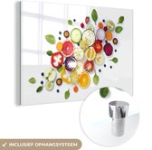 MuchoWow® Glasschilderij 180x120 cm - Schilderij acrylglas - Groente stapel - Foto op glas - Schilderijen