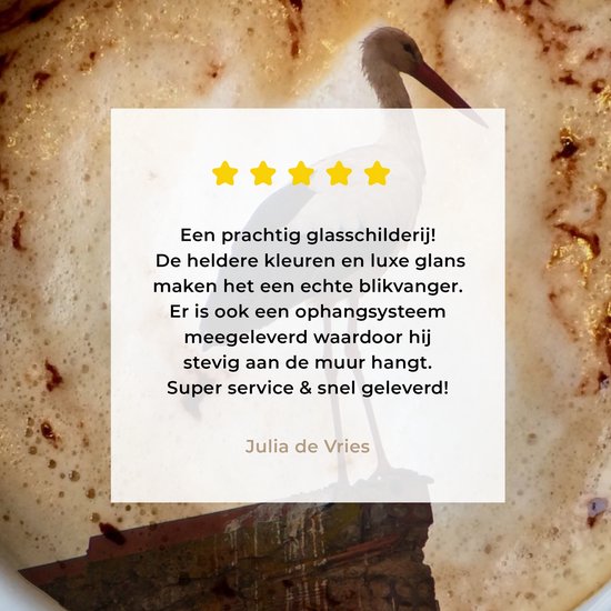 MuchoWow® Peinture sur verre 90x90 cm - Peinture sur verre acrylique - Café - Cigogne - Tasse - Photo sur verre - Peintures