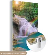 MuchoWow® Glasschilderij 40x60 cm - Schilderij acrylglas - Regenboog - Zon - Waterval - Natuur - Foto op glas - Schilderijen