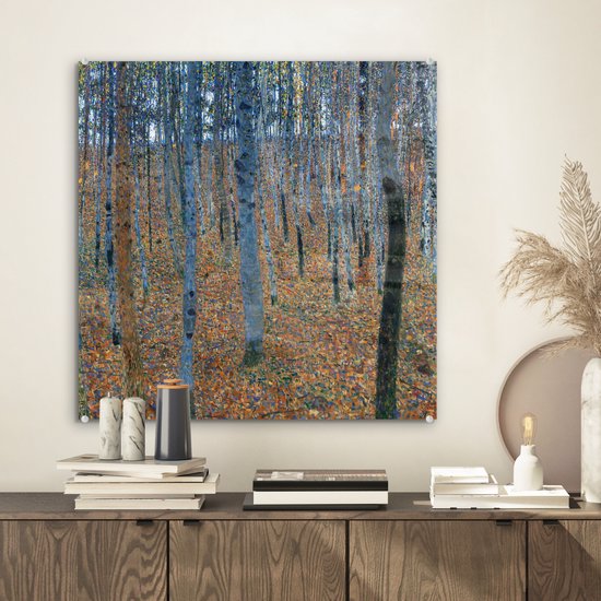MuchoWow® Peinture sur verre 50x50 cm - Peinture acrylique sur verre - Las brzozowy - Gustav Klimt - Photo sur verre - Peintures