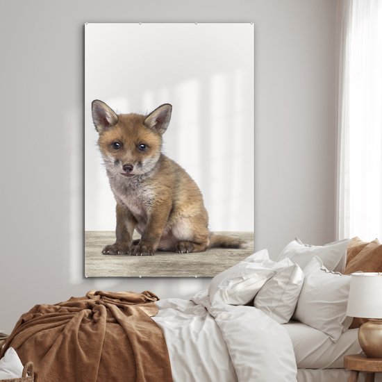 MuchoWow® Glasschilderij 120x180 cm - Schilderij acrylglas - Vosje - Baby vos - Kinderen - Meisjes - Jongens - Foto op glas - Schilderijen