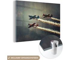 MuchoWow® Glasschilderij 30x20 cm - Schilderij acrylglas - Drie vliegtuigen tijdens de show - liggend - Foto op glas - Schilderijen