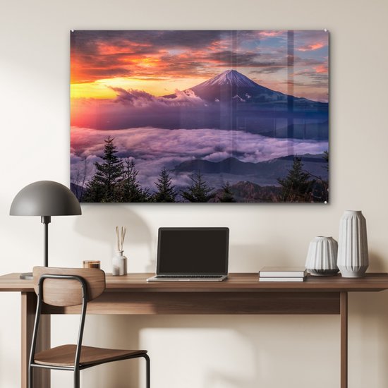 MuchoWow® Peinture sur Verre - Montagnes dans la brume - 120x80 cm - Peintures Acrylique - Photo sur Glas