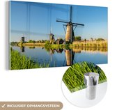 MuchoWow® Glasschilderij 120x60 cm - Schilderij acrylglas - Molen - Lente - Nederland - Foto op glas - Schilderijen