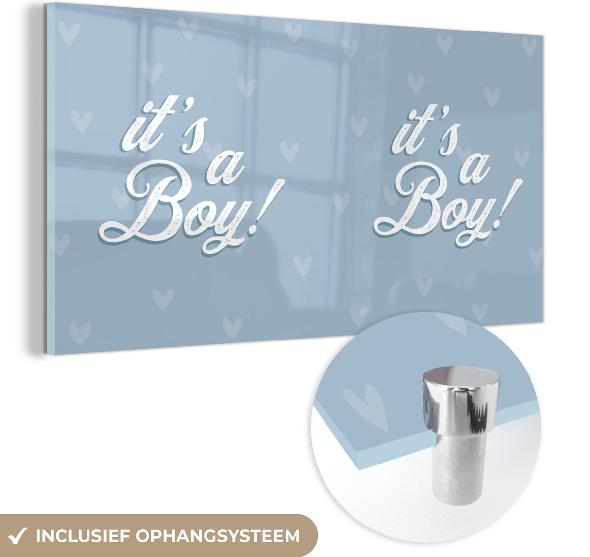 ® Glasschilderij 120x60 cm - Schilderij acrylglas - Ouderschap - Jongen - Baby - Gender reveal - It's a Boy - Spreuken - Foto op glas - Muurdecoratie woonkamer - Wanddecoratie slaapkamer - Schilderijen