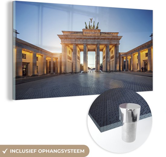 MuchoWow® Glasschilderij 40x20 cm - Schilderij acrylglas - Brandenburger Tor - Berlijn - zonsopgang - Foto op glas - Schilderijen
