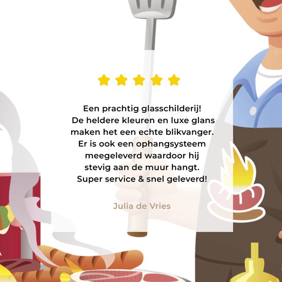 MuchoWow® Peinture sur verre 20x20 cm - Peinture sur verre acrylique - Illustration d'un homme préparant de la nourriture sur le barbecue - Photo sur verre - Peintures