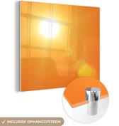 MuchoWow® Glasschilderij 20x20 cm - Schilderij acrylglas - Oranje gloed van de zon - Foto op glas - Schilderijen