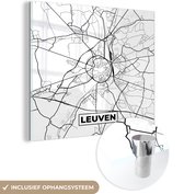 MuchoWow® Glasschilderij 90x90 cm - Schilderij acrylglas - Kaart – Plattegrond – Stadskaart – Leuven – België – Zwart Wit - Foto op glas - Schilderijen