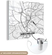 MuchoWow® Glasschilderij 90x90 cm - Schilderij acrylglas - België – Mechelen – Stadskaart – Kaart – Zwart Wit – Plattegrond - Foto op glas - Schilderijen