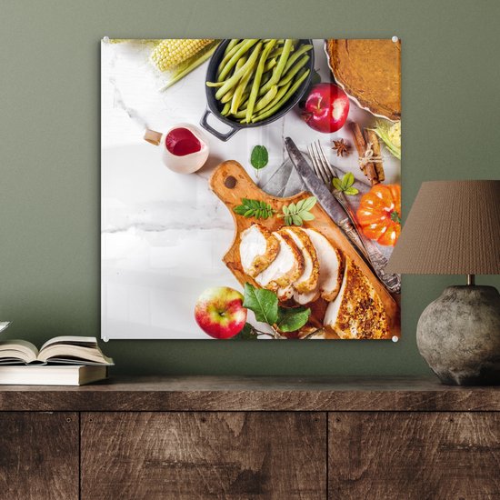 MuchoWow® Peinture sur verre 50x50 cm - Peinture sur verre acrylique - Légumes - Viande - Cuisine - Herbes - Photo sur verre - Peintures