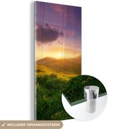 MuchoWow® Glasschilderij 40x80 cm - Schilderij acrylglas - Bergen - Zon - Natuur - Foto op glas - Schilderijen
