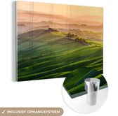 MuchoWow® Glasschilderij 60x40 cm - Schilderij acrylglas - Toscane - Landschap - Heuvels - Foto op glas - Schilderijen