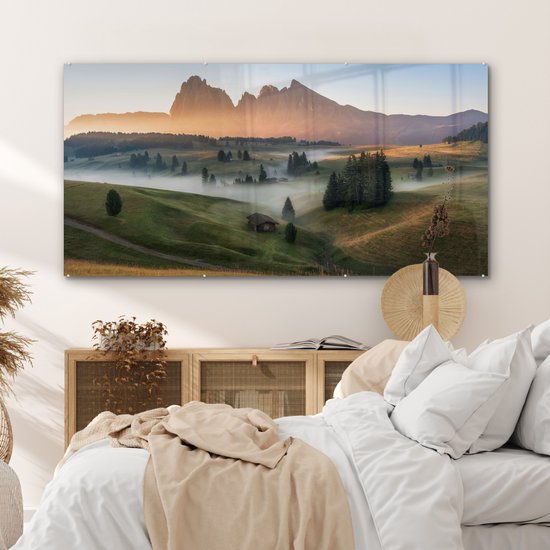 MuchoWow® Peinture sur verre - Berg - Brouillard - Paysage - 160x80 cm - Peintures sur verre acrylique - Photo sur Glas