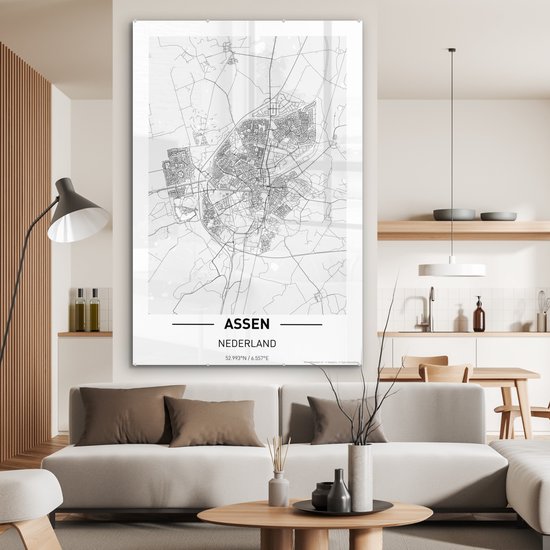MuchoWow® Peinture sur verre - Plan de la ville Assen - 120x180 cm - Peintures sur verre acrylique - Photo sur Glas